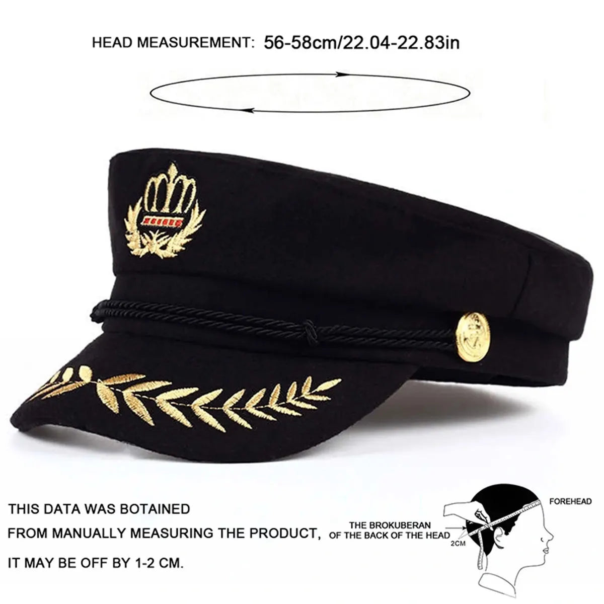 Unisex Navy Crown Wheat Embroidered Cap For Travel Hat - Arthur's Wellness Emporium