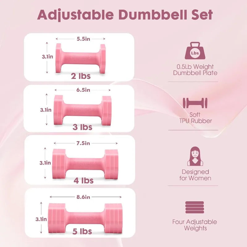 Adjustable Dumbbell Set for Women 4 in 1 Free Weights