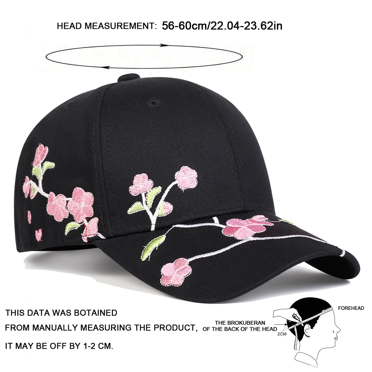 Unisex Peach Blossom Embroidery Baseball Cap Adjustable - Arthur's Wellness Emporium