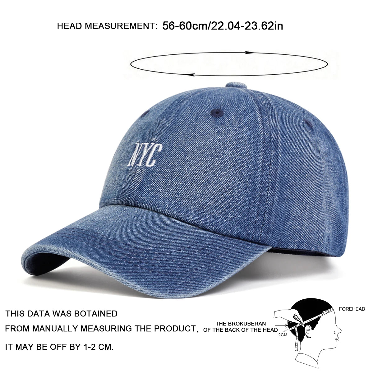 Unisex NYC Letter Denim Baseball Cap for All Seasons