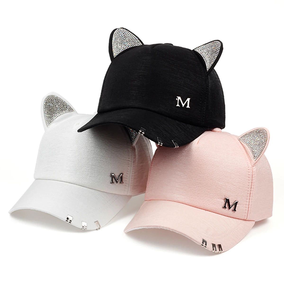 Unisex Cat Ear Studded Baseball Cap Adjustable Sunscreen - Arthur's Wellness Emporium