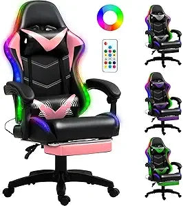 Racing Style Gaming Chair with RGB Lights and Lumbar Support