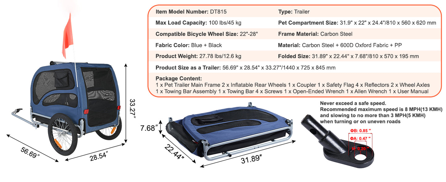 Pet Bicycle Carrier Cart Trailer Foldable For Dogs 100 Lbs - Arthur's Wellness Emporium