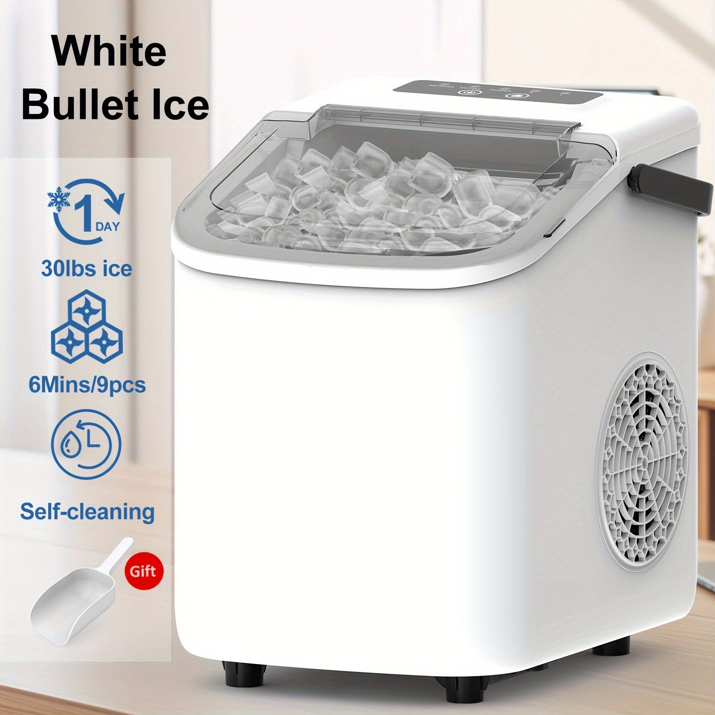BAYANY Countertop Ice Maker With Bullet Shaped Cubes 26 Pounds