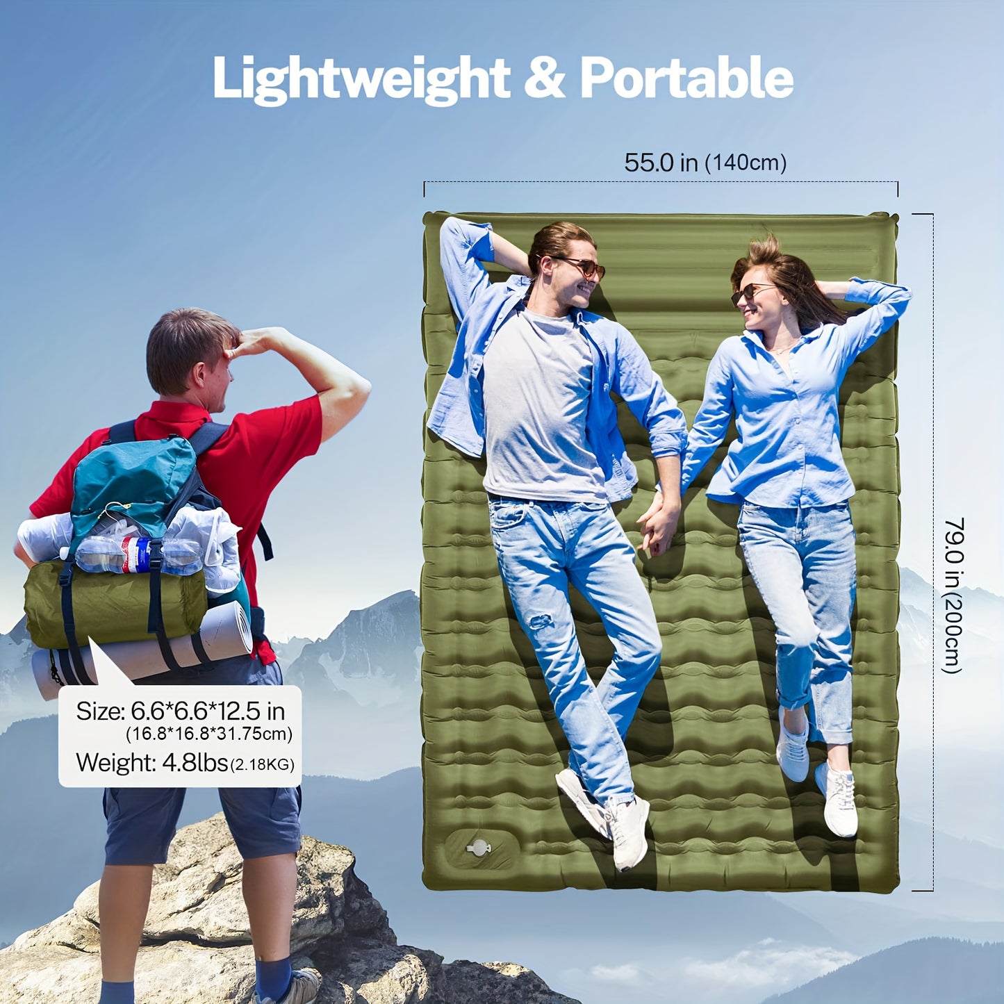 Self Inflating Sleeping Pad For Two With Built In Pump - Arthur's Wellness Emporium