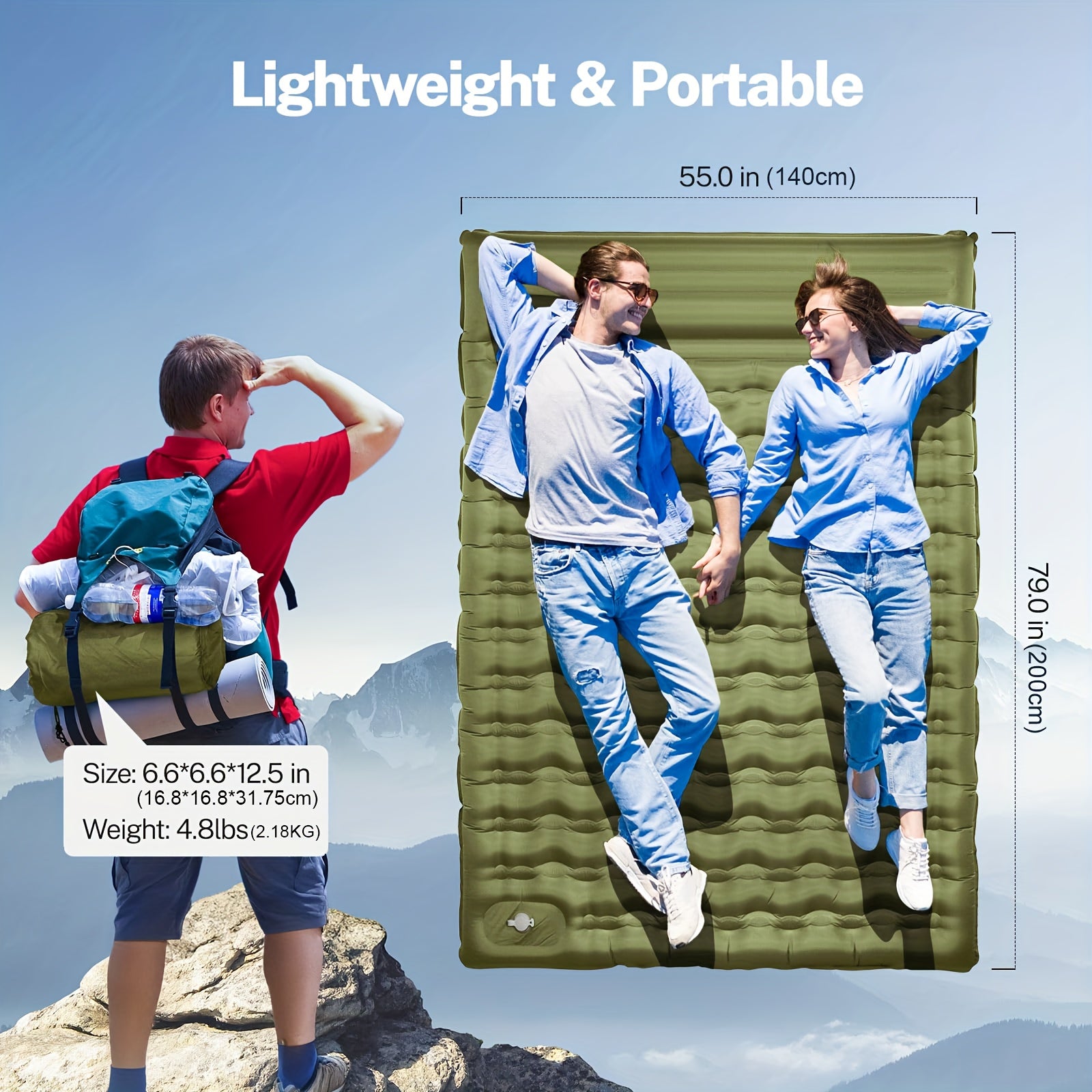 Self Inflating Sleeping Pad For Two With Built In Pump - Arthur's Wellness Emporium