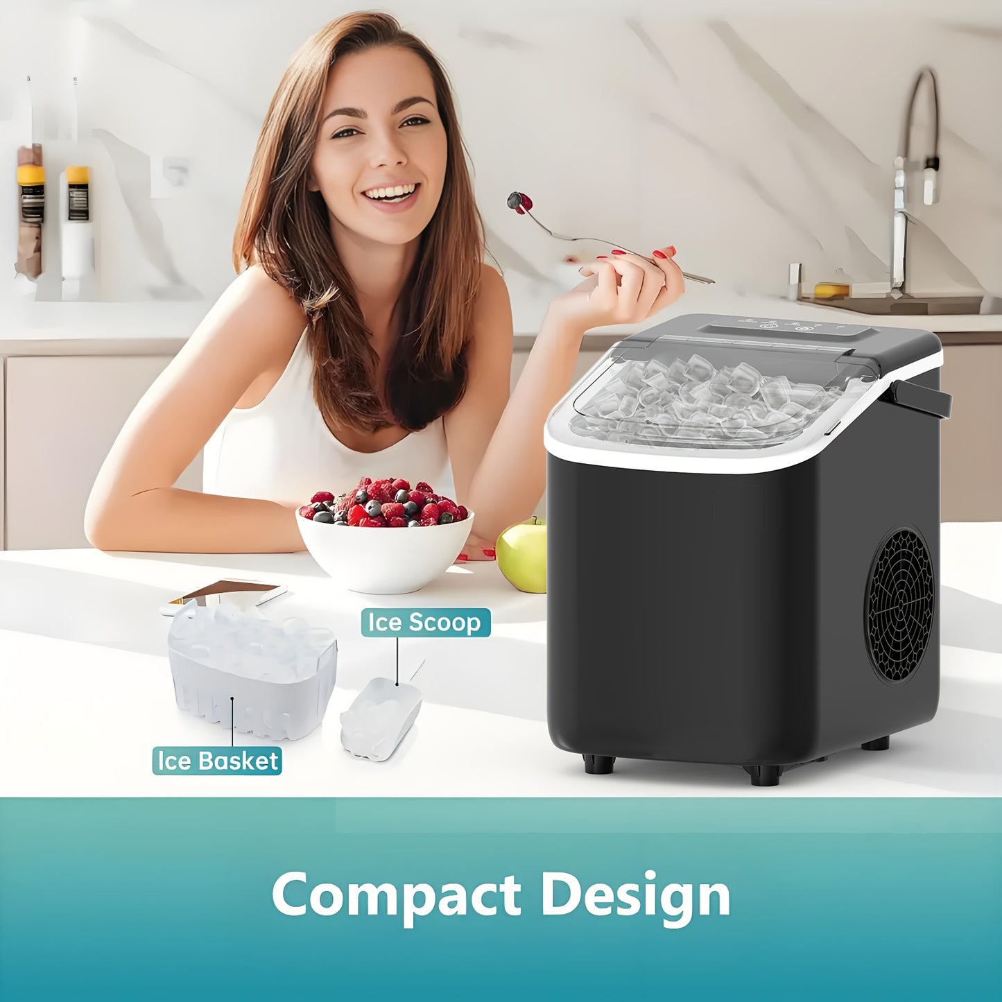 BAYANY Countertop Ice Maker With Bullet Shaped Cubes 26 Pounds