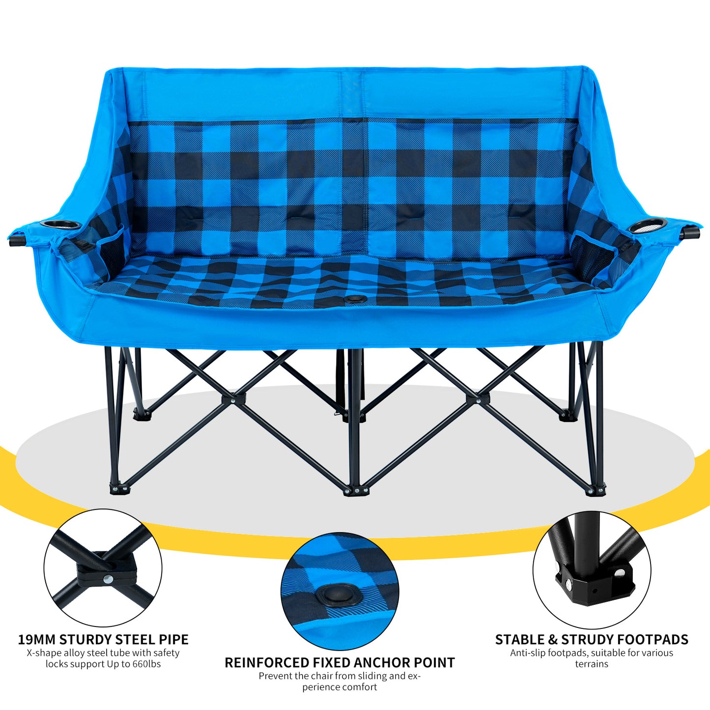 DOCRED Heated Double Camping Chair Loveseat Folding Two Person - Arthur's Wellness Emporium