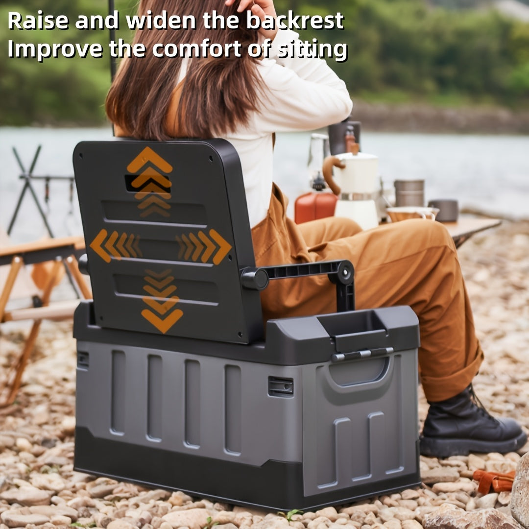 Foldable Outdoor Storage Stool With Ergonomic Backrest - Arthur's Wellness Emporium