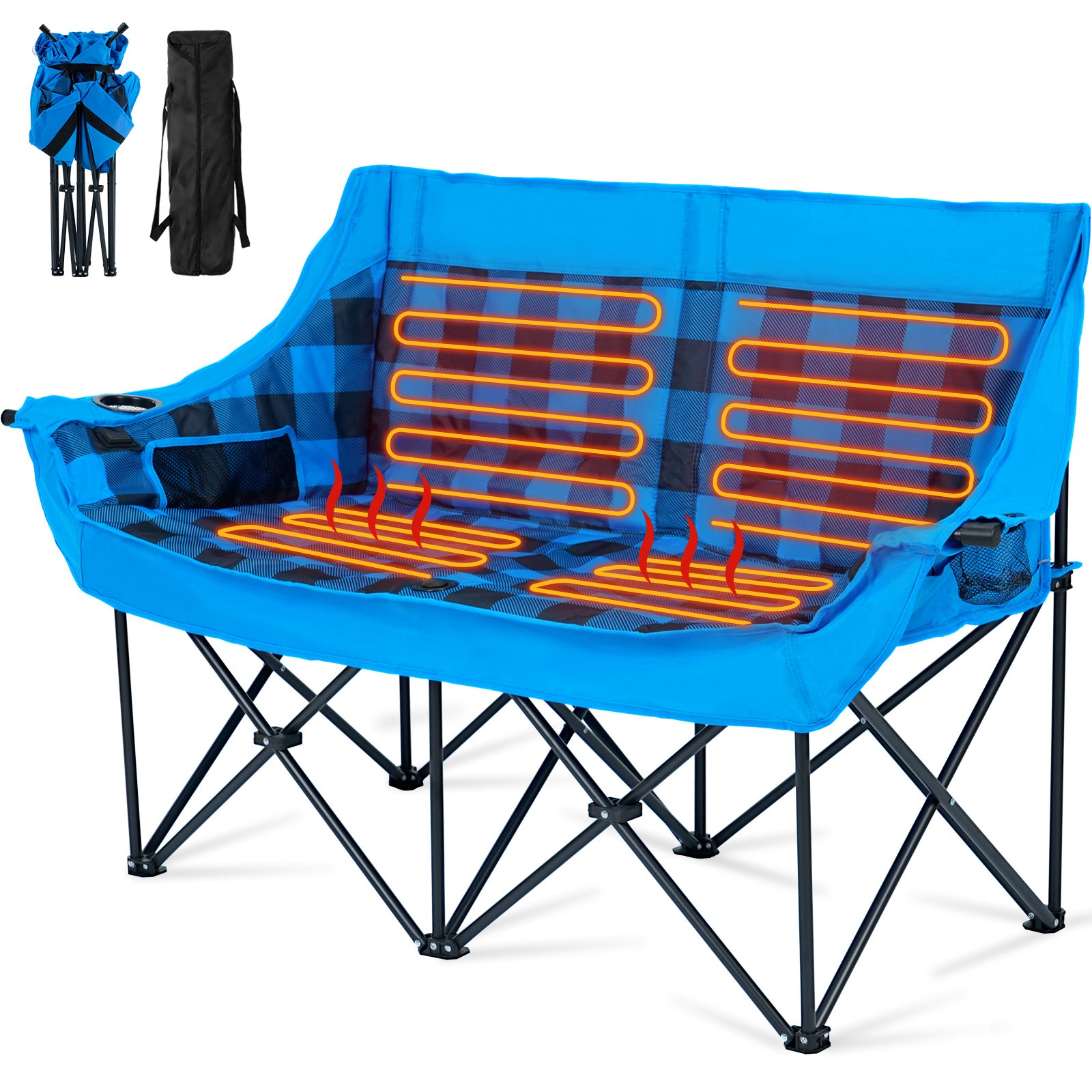 DOCRED Heated Double Camping Chair Loveseat Folding Two Person - Arthur's Wellness Emporium