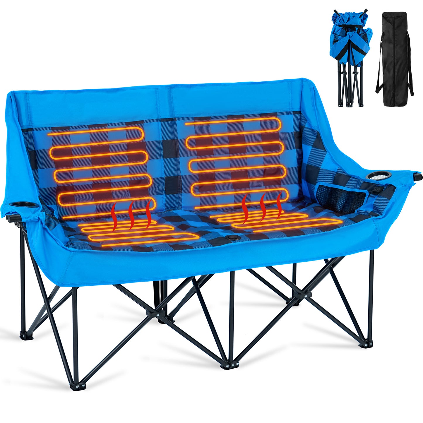 DOCRED Heated Double Camping Chair Loveseat Folding Two Person - Arthur's Wellness Emporium