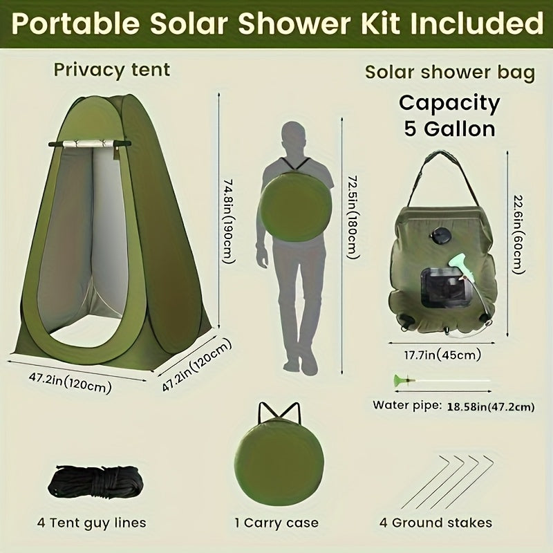 Privacy Camp Shower Kit Foldable Tent And 5Gallon Solar Shower - Arthur's Wellness Emporium