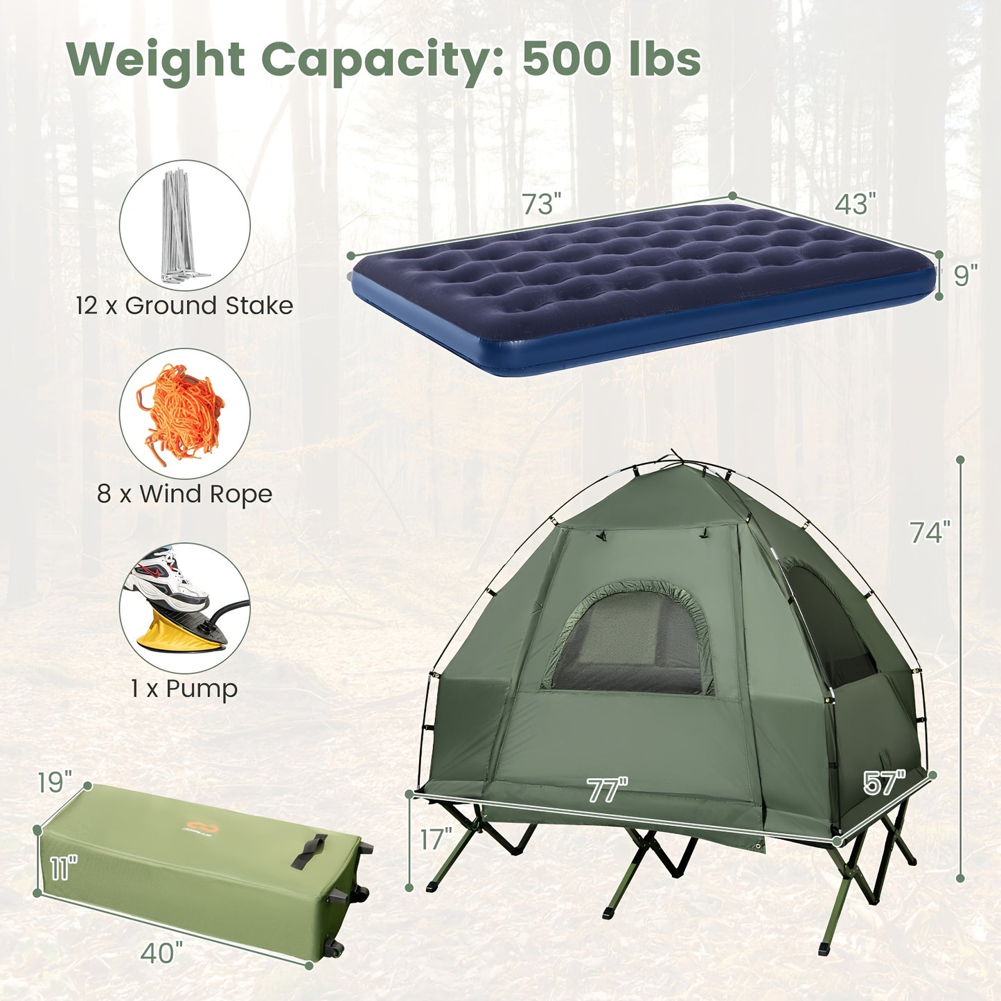 MULTIGOT Compact Portable Pop Up Tent Cot With Air Mattress - Arthur's Wellness Emporium