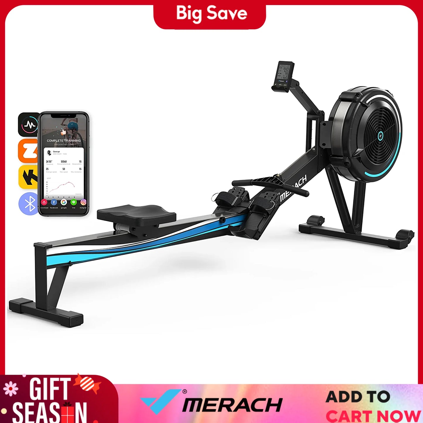 MERACH Air Resistance Rowing Machine With Comfort Seat