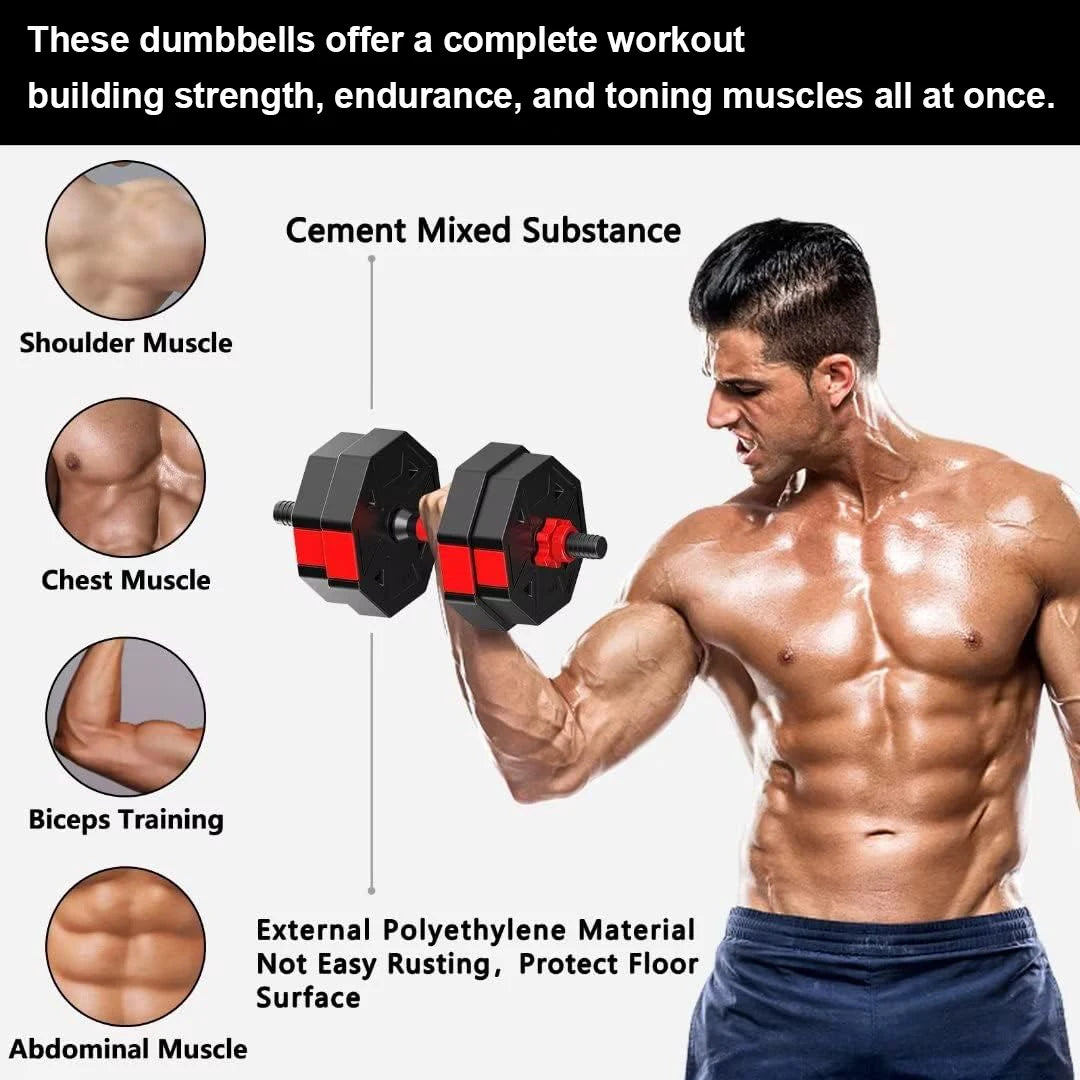 Adjustable Dumbbell Barbell Fitness Set 44lbs Anti Slip