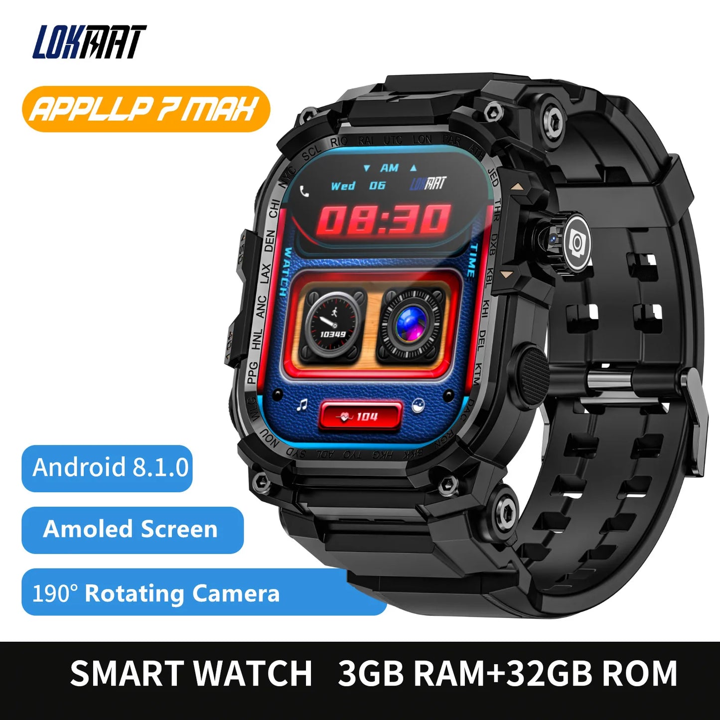LOKMAT APPLLP 7 MAX Android Smartwatch Rotating Camera With 4G Amoled Display - Arthur's Wellness Emporium