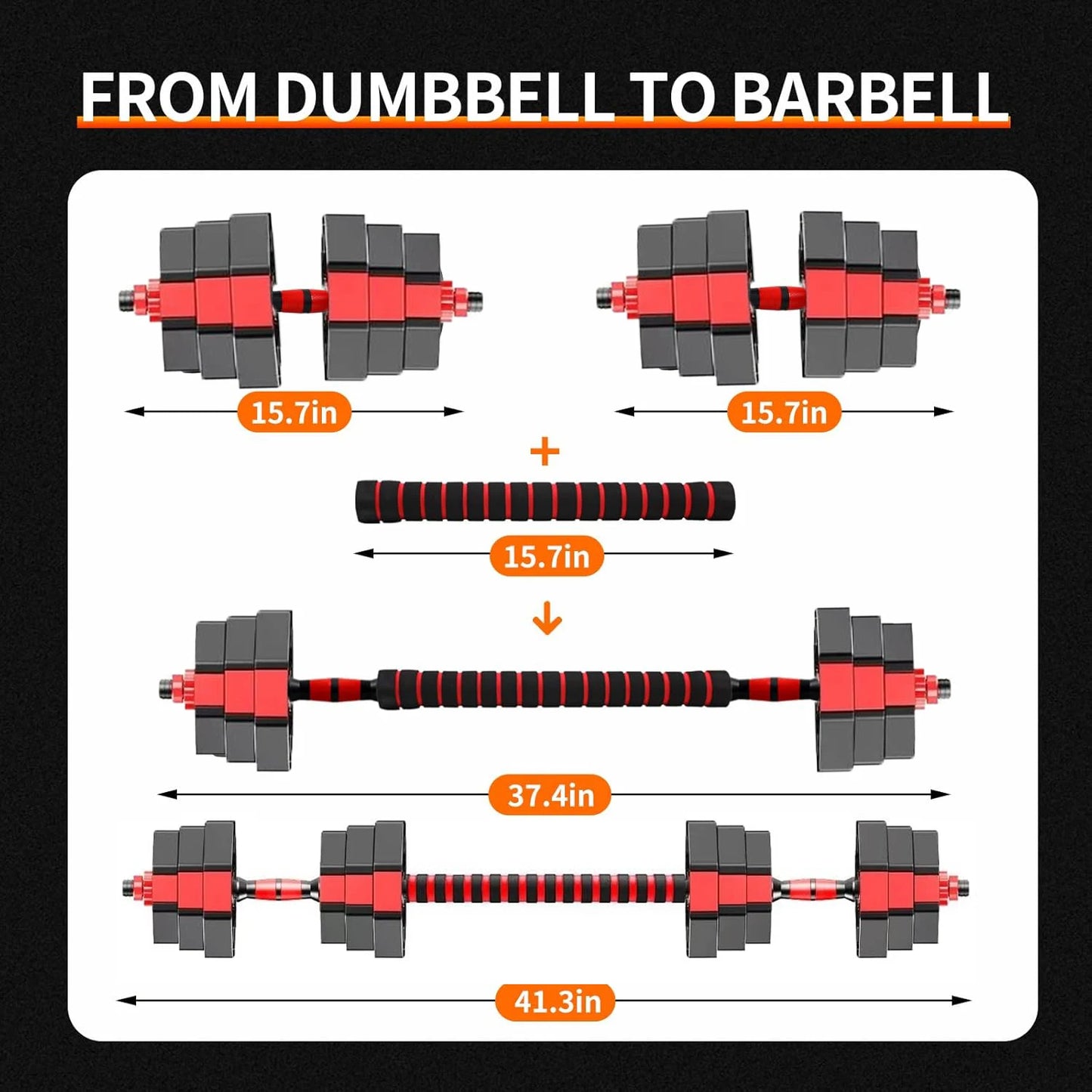 Adjustable Dumbbell Barbell Fitness Set 44lbs Anti Slip