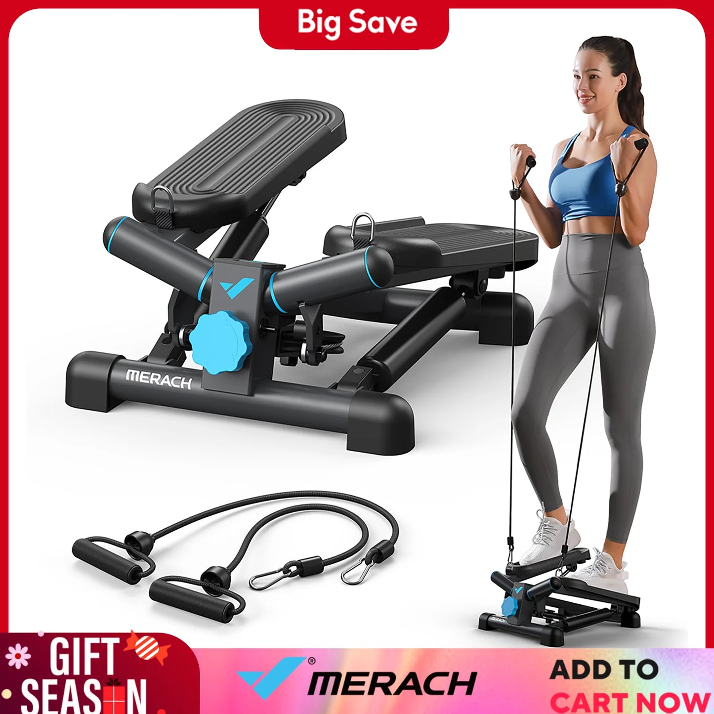 MERACH Mini Stepper Exercise Equipment with Resistance Band - Arthur's Wellness Emporium