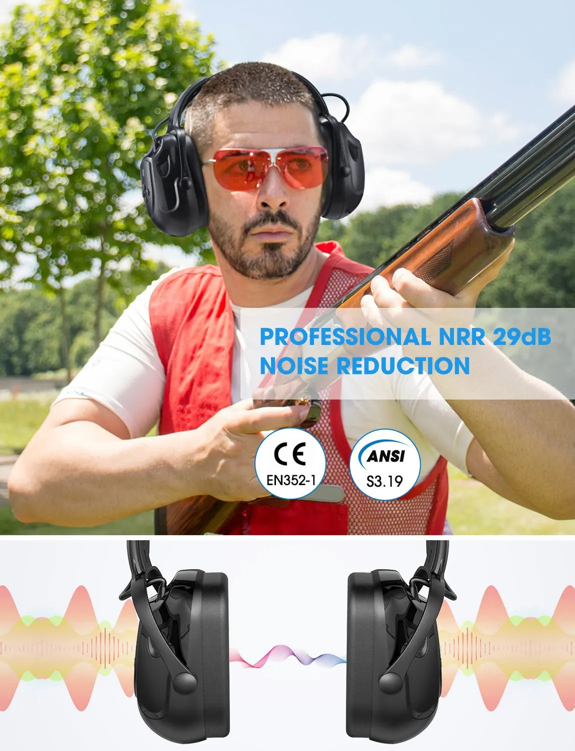 MPOW Bluetooth Noise Reduction Ear Muffs Hearing Protection