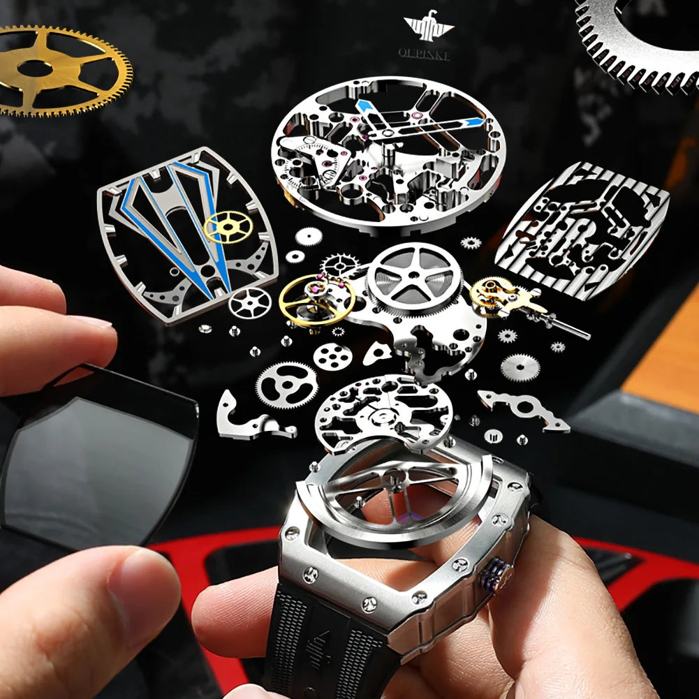 OUPINKE Men's Luxury Automatic Skeleton Watch Waterproof