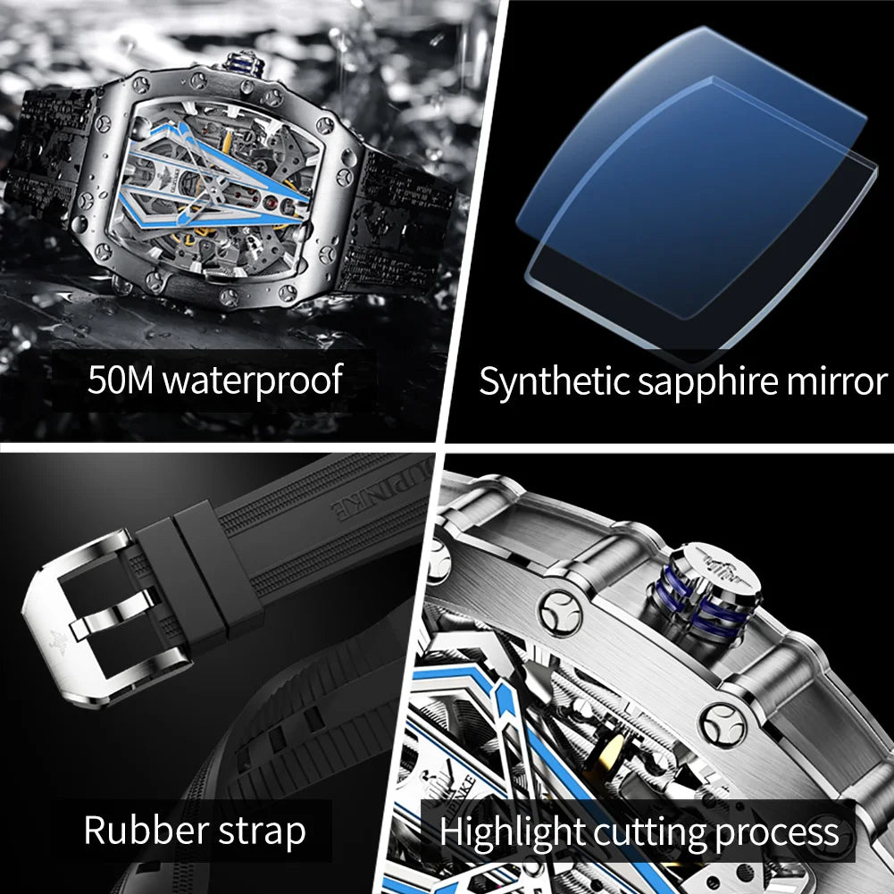 OUPINKE Men's Luxury Automatic Skeleton Watch Waterproof