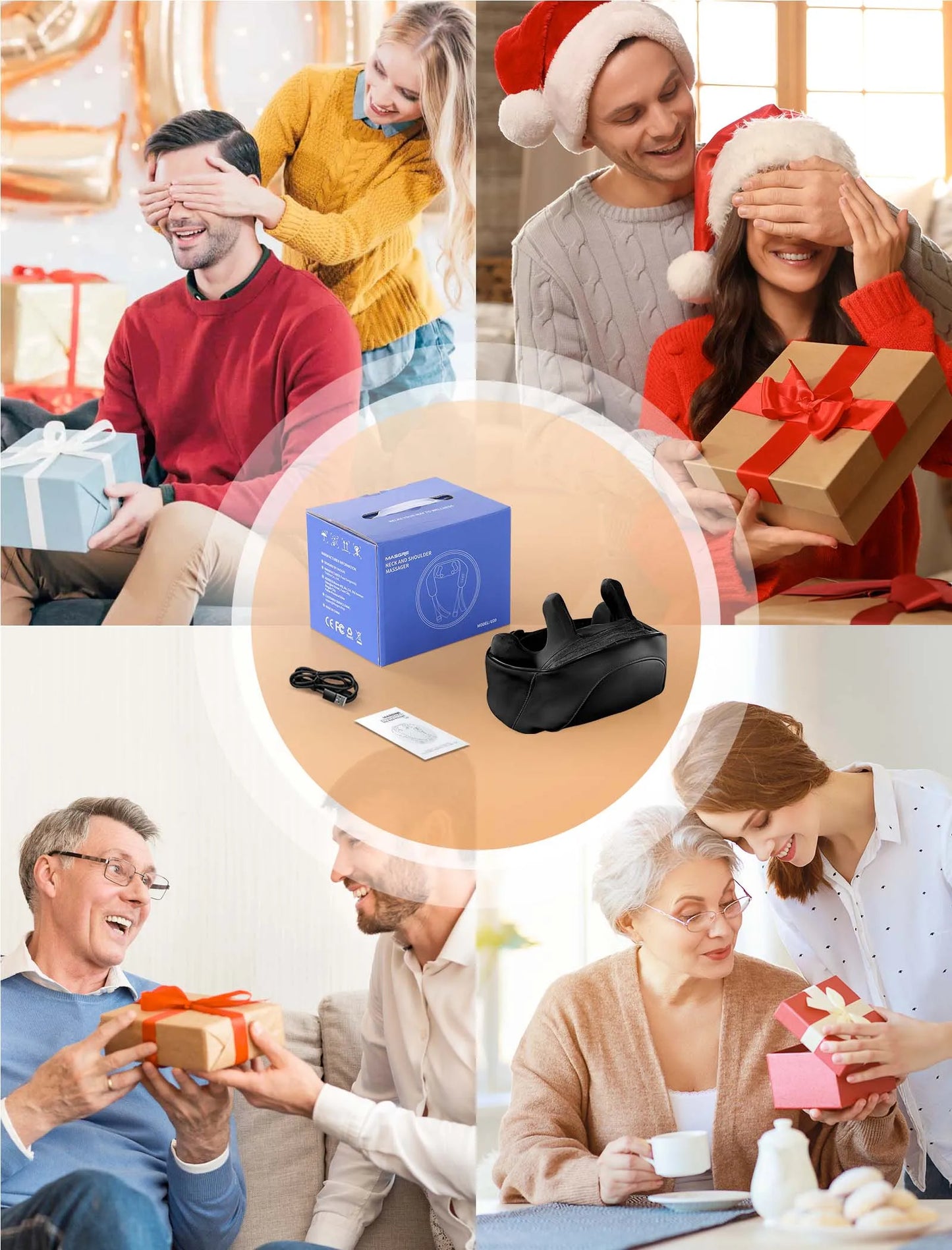 MASGREE Cordless Shiatsu Neck Back Massager With Heat 2500mAh Rechargeable