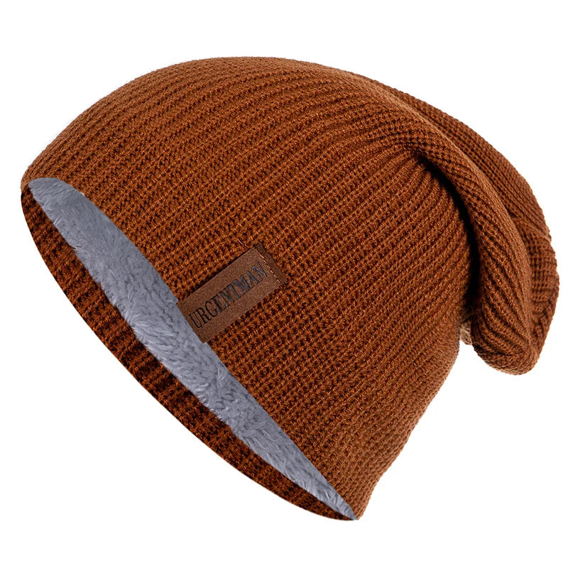 Unisex Fur Lined Beanie Hat Knit Cap for Men Women