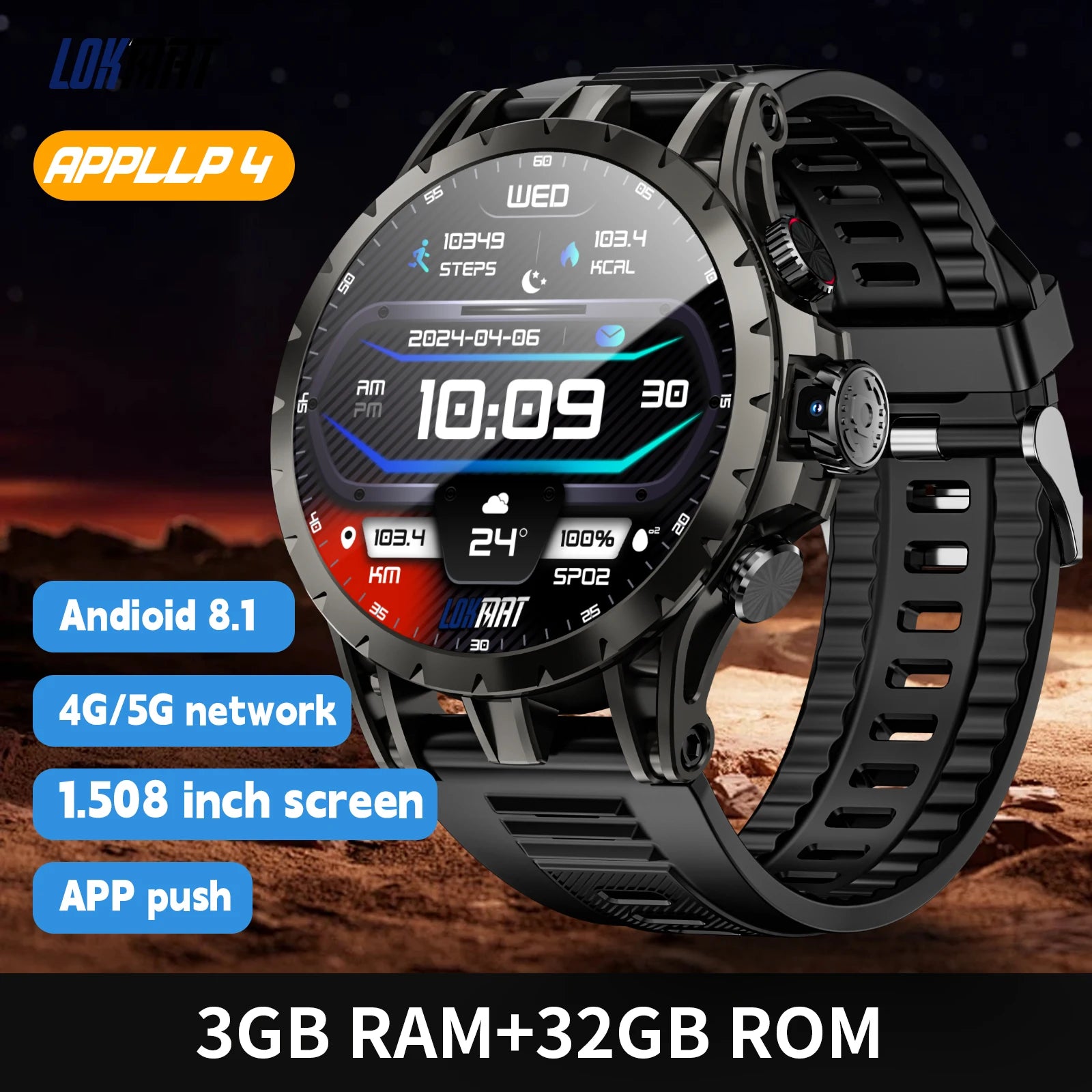 LOKMAT APPLLP 4 Android Smartwatch With AMOLED Screen And 4G - Arthur's Wellness Emporium