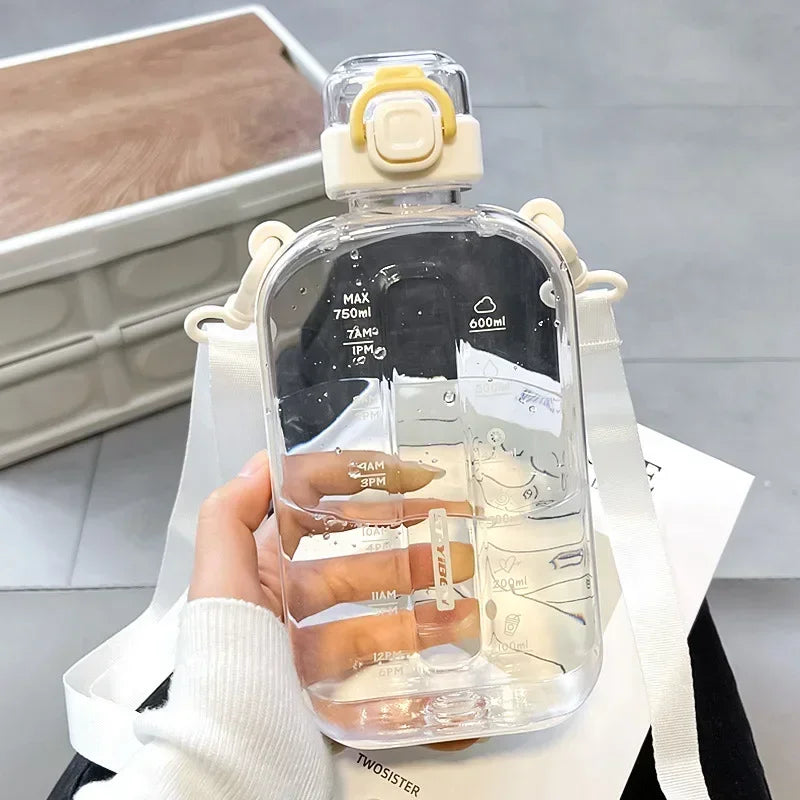 Flat Square Transparent Water Bottle With Adjustable Strap - Arthur's Wellness Emporium