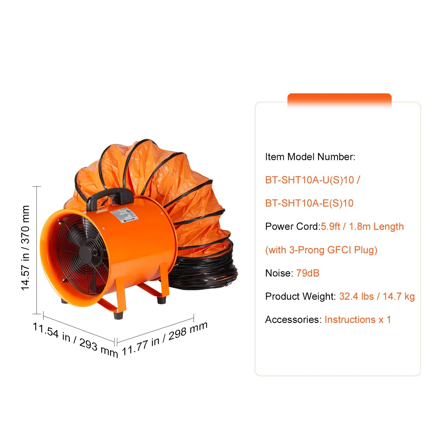 SucceBuy Exhaust Fan Industrial Ventilation Blower With PVC Duct
