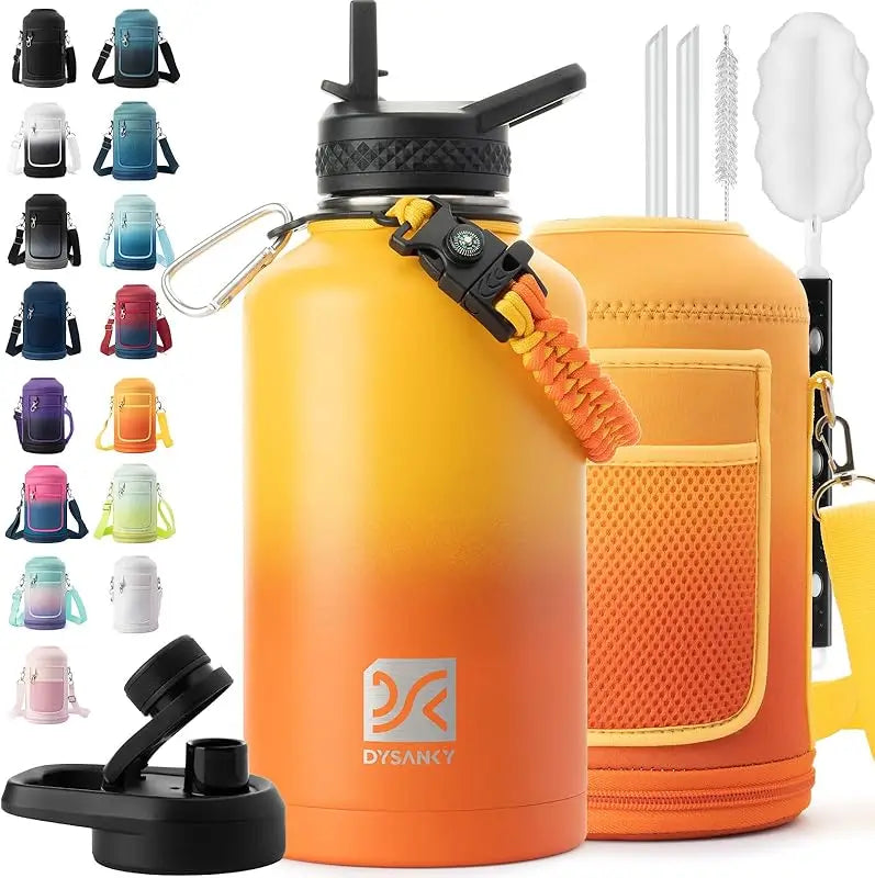 Insulated Stainless Steel Water Bottle With Straw And Carrying Strap
