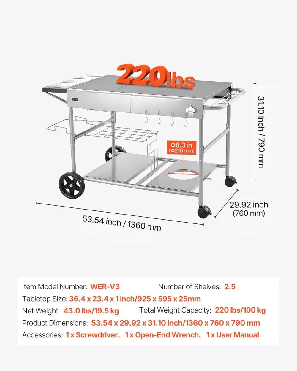 Outdoor Grill Cart With Wheels Movable BBQ Prep Table