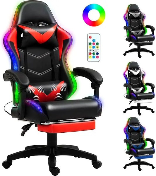 Racing Style Gaming Chair with RGB Lights and Lumbar Support - Arthur's Wellness Emporium