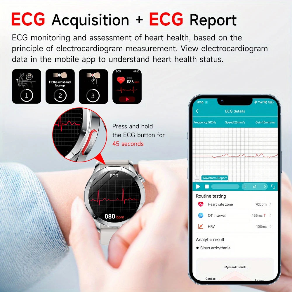 Marsyu Health Measurement Smartwatch Blood Oxygen ECG PPG Blood Pressure - Arthur's Wellness Emporium