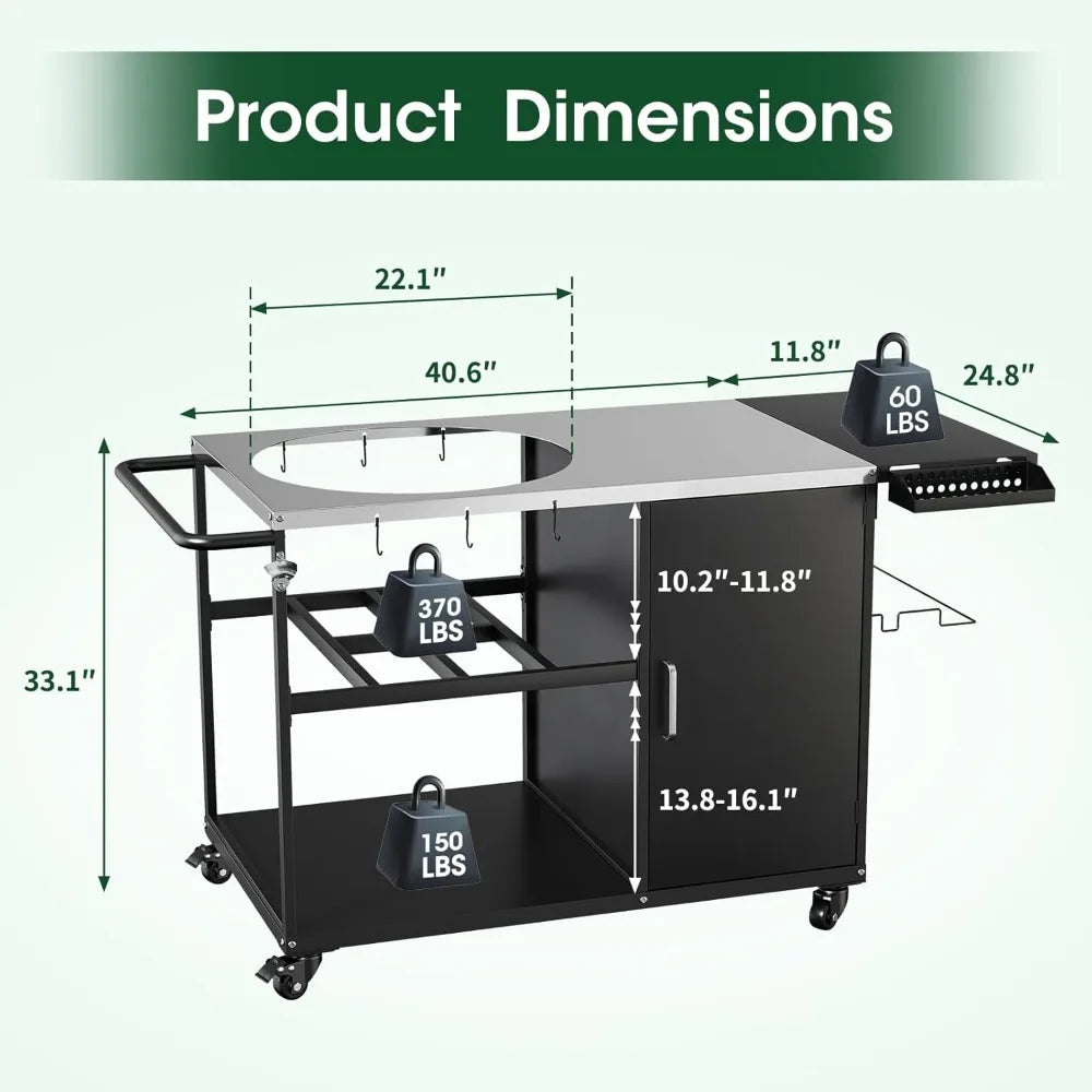 DAFIFY Universal Grill Table For Big Green Egg Cart With Wheels - Arthur's Wellness Emporium