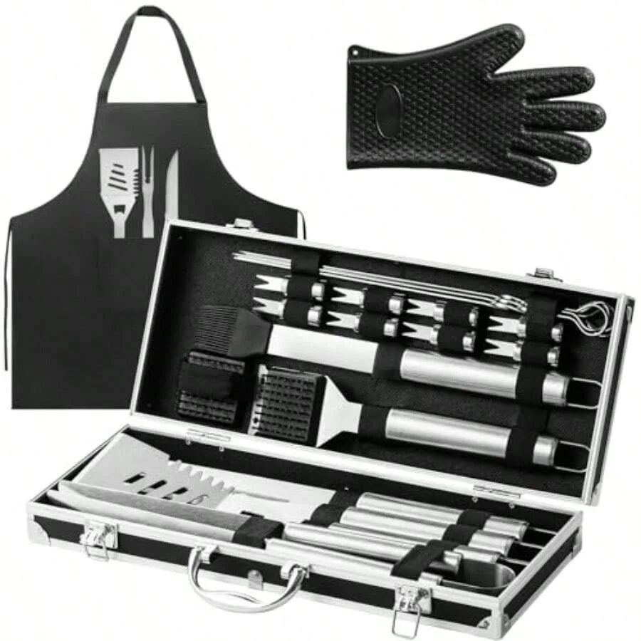 22 Piece BBQ Accessories Set in Aluminum Case Stainless Steel