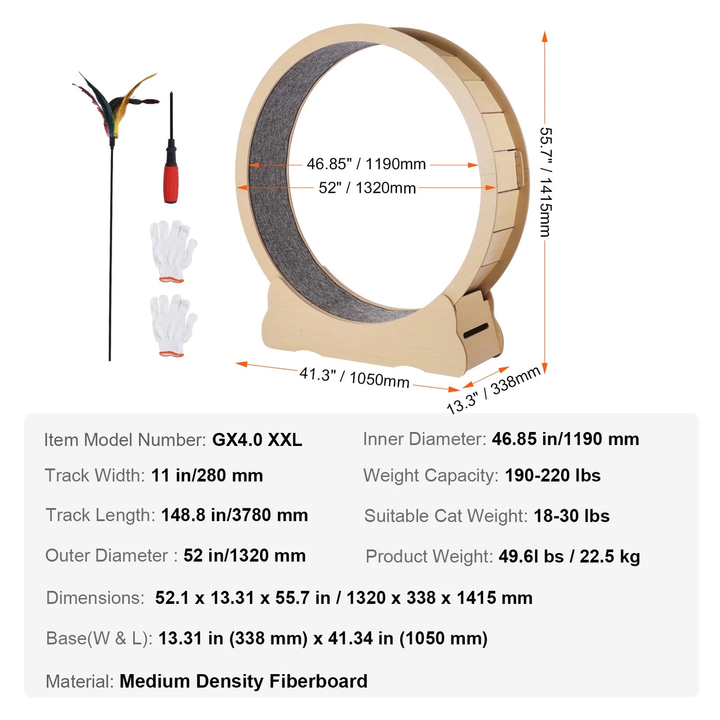 Wooden Cat Exercise Wheel Large Indoor Running Wheel Detachable Carpet - Arthur's Wellness Emporium