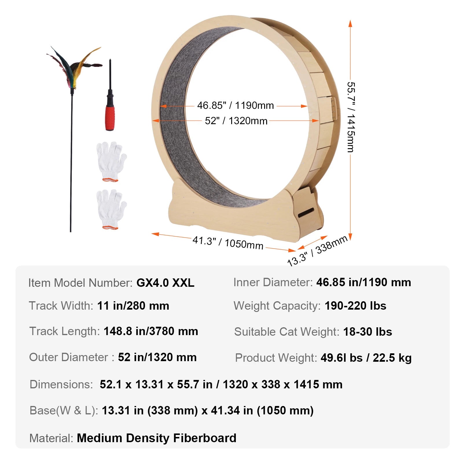 Wooden Cat Exercise Wheel Large Indoor Running Wheel Detachable Carpet - Arthur's Wellness Emporium