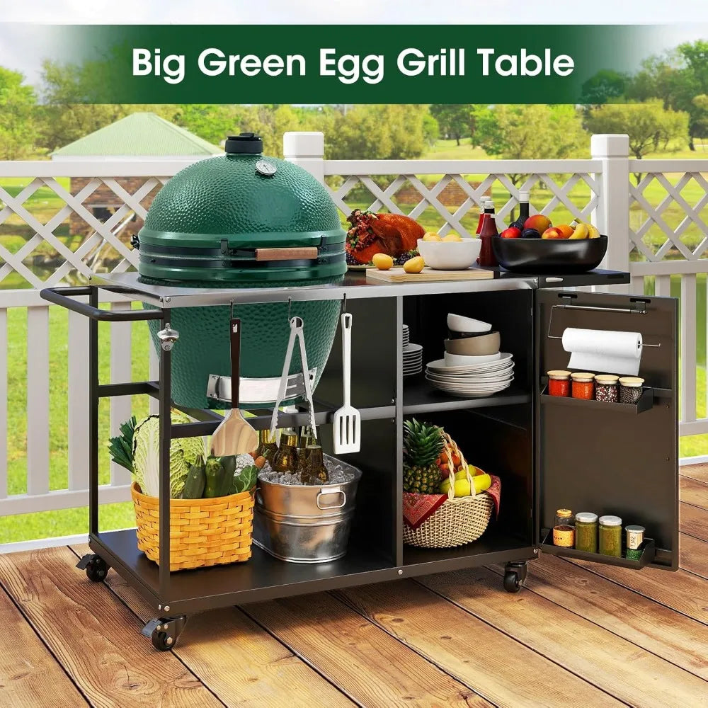 DAFIFY Universal Grill Table For Big Green Egg Cart With Wheels - Arthur's Wellness Emporium