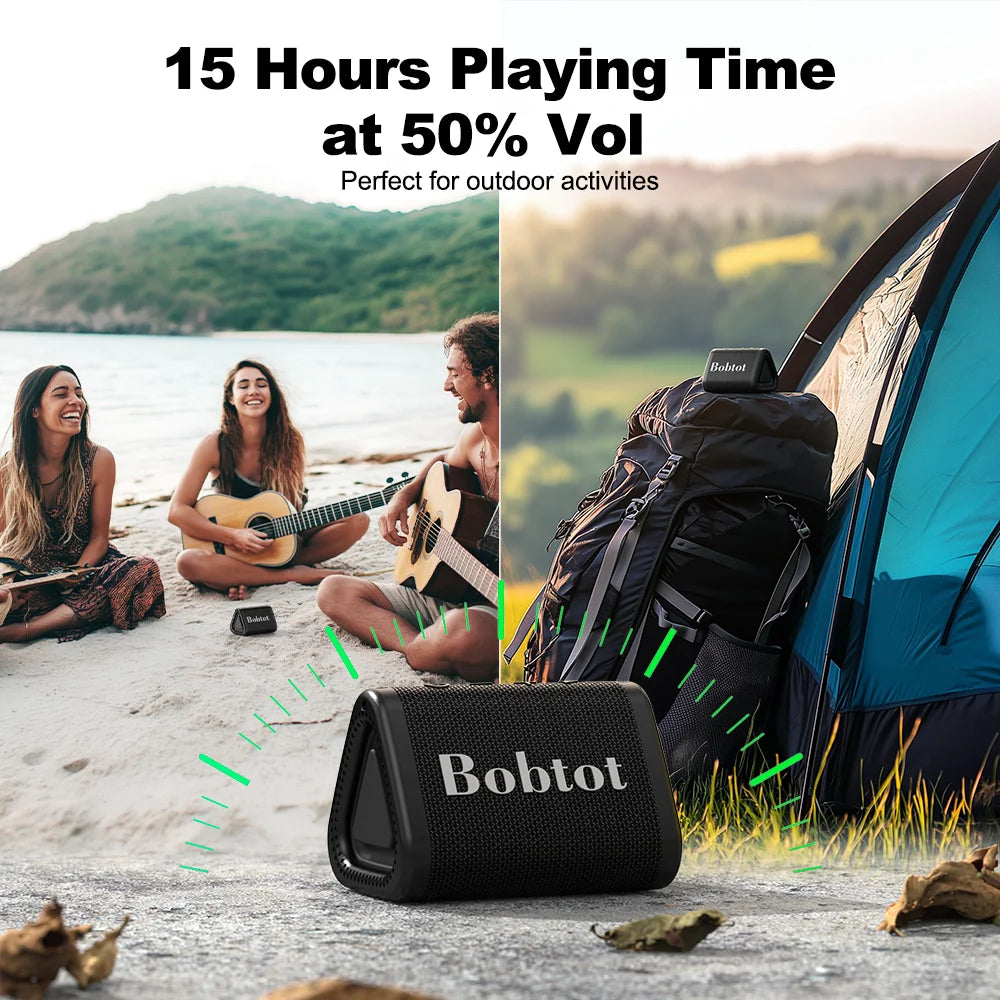 Bobtot Portable Bluetooth Shower Speaker IPX7 Waterproof With Bass