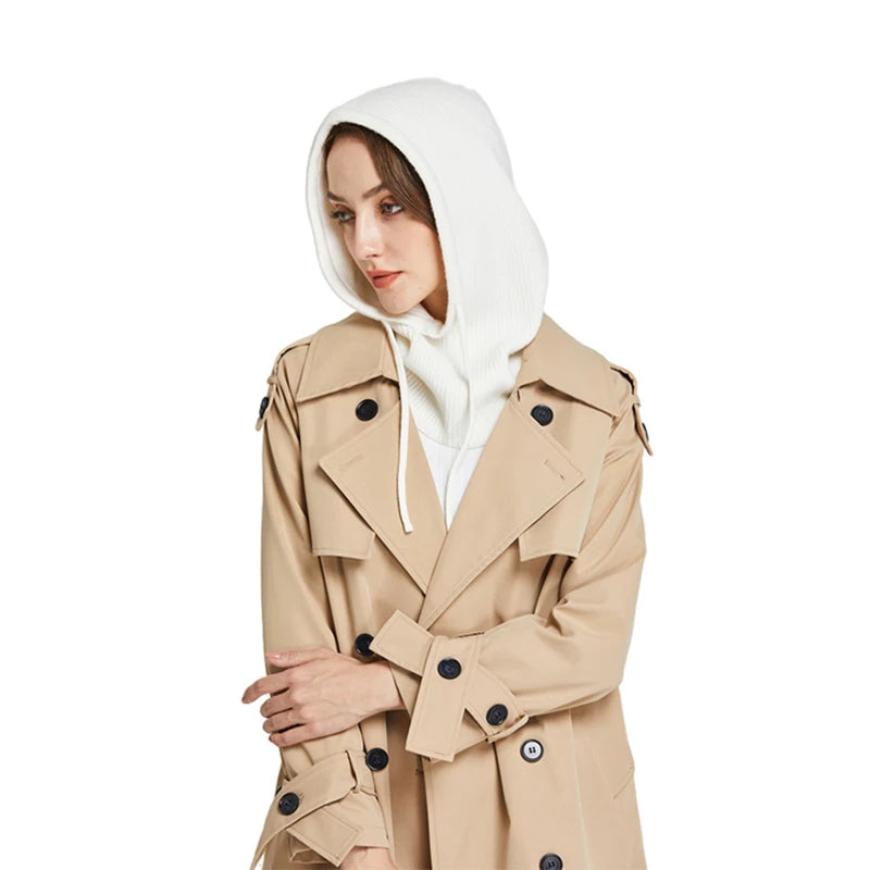 Cashmere Knit Hooded Balaclava For Women Winter Warmth