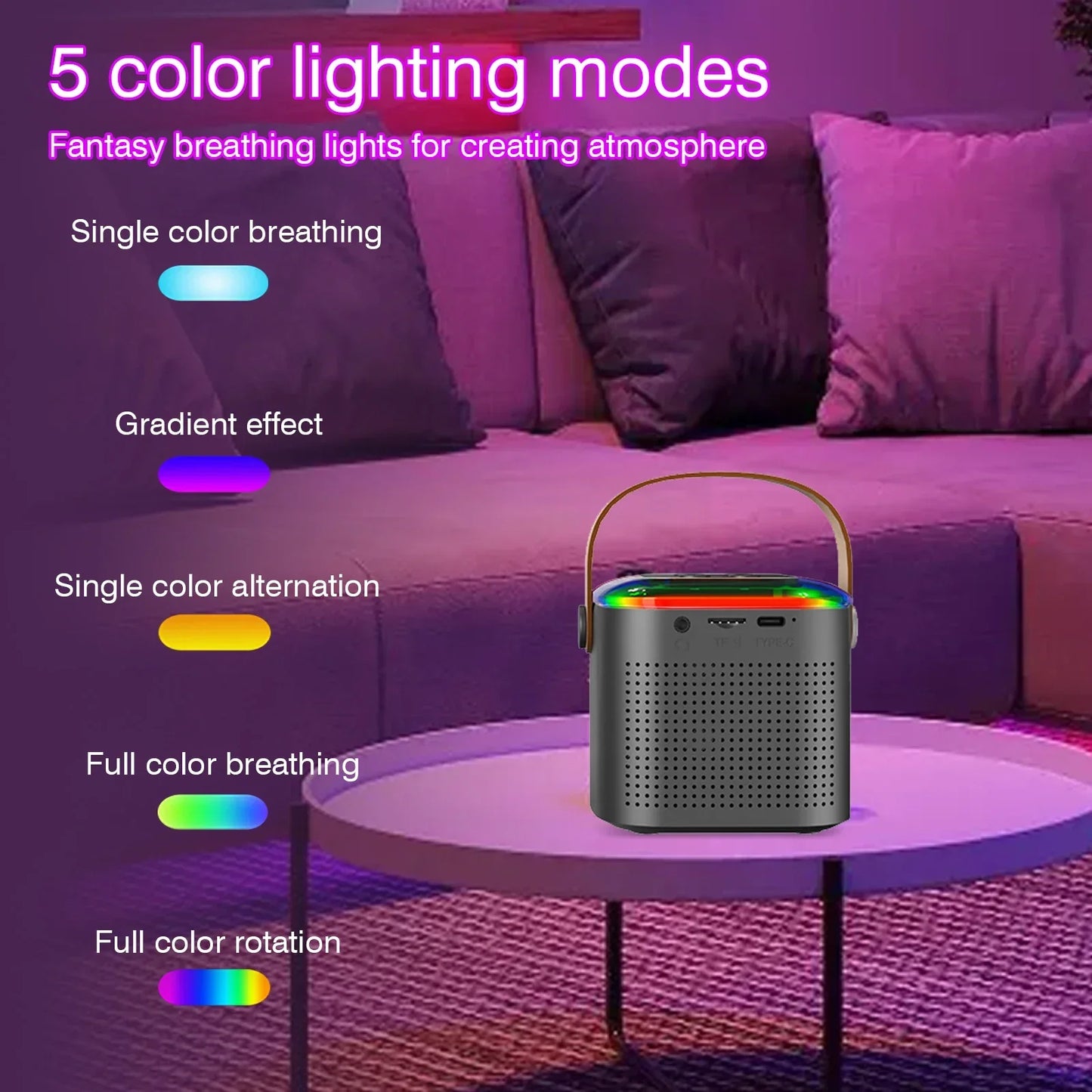 Odelettevcy Wireless Karaoke Speaker With RGB Lighting And Two Mics
