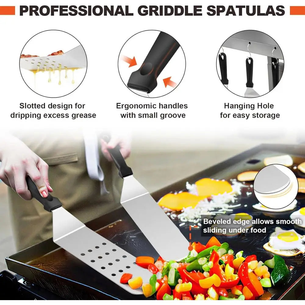 Griddle Accessories Kit Lattice Grilling Tool Set Stainless Spatula Tongs