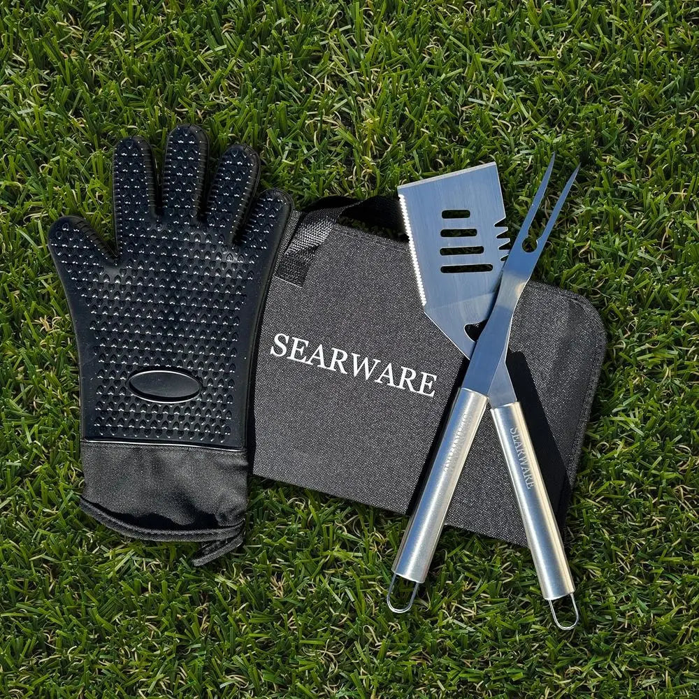 Stainless Steel BBQ Tool Set With Gloves Skewers Thermometer