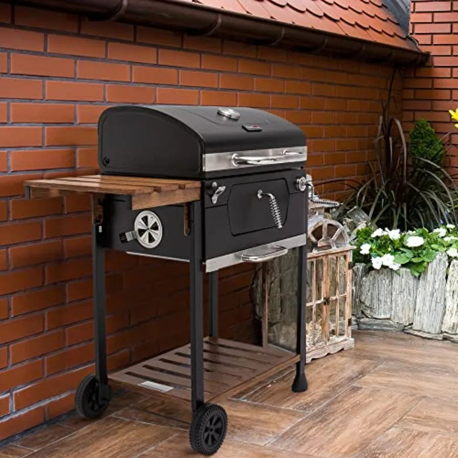 CD1824M Grill Smoker With Handle And Folding Table Outdoors