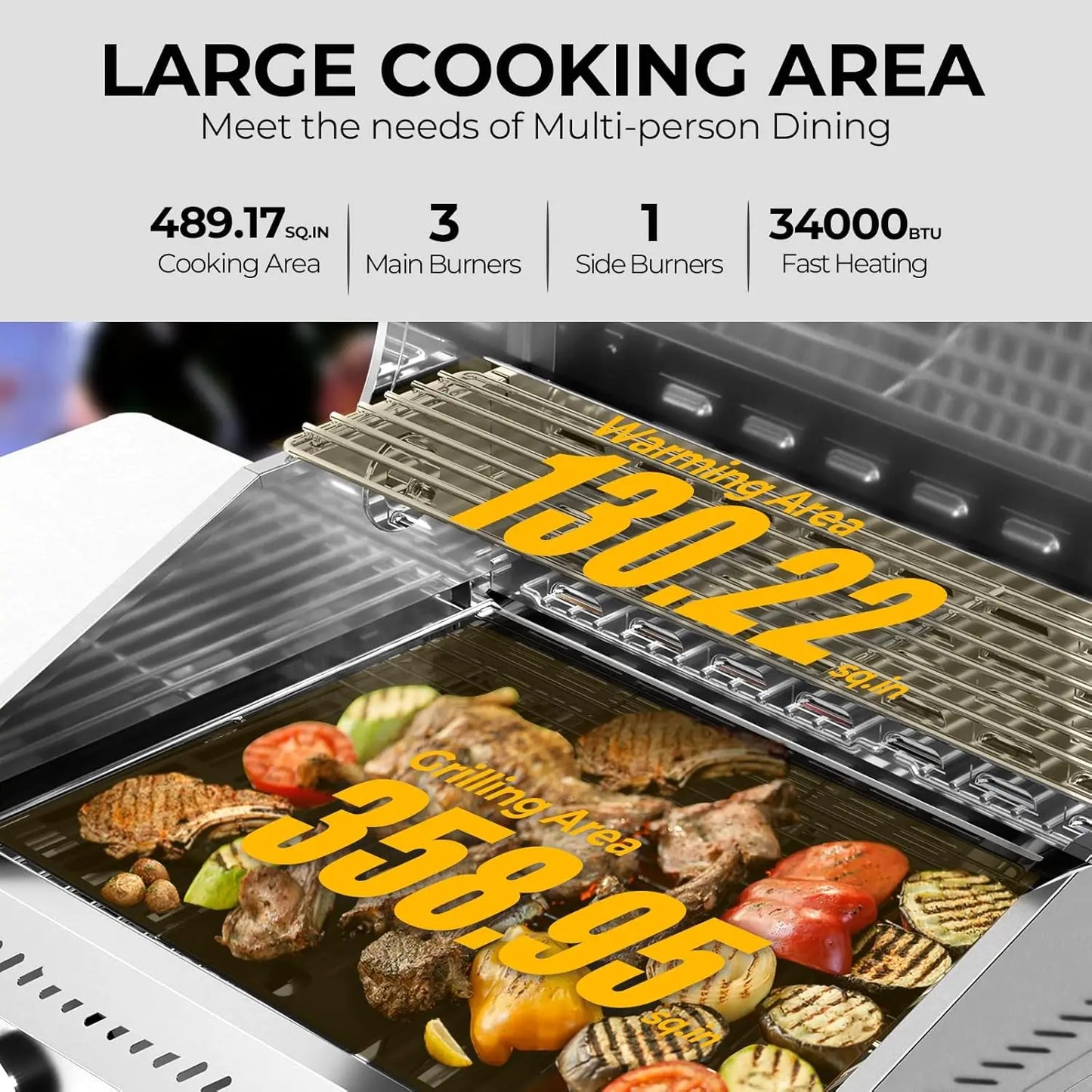 Outdoor Propane Grill 34000 BTU With Three Main Burners