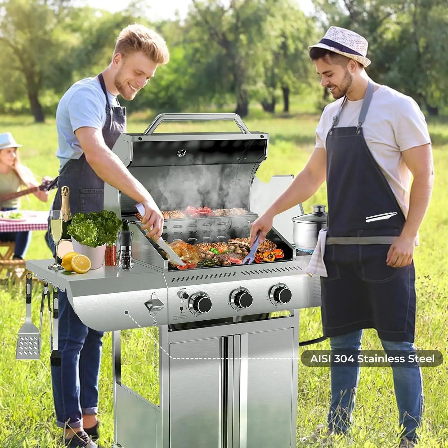 Outdoor Propane Grill 34000 BTU With Three Main Burners