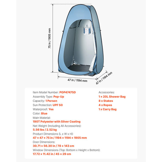 SucceBuy Pop Up Shower Tent Instant Portable Privacy Changing Room - Arthur's Wellness Emporium