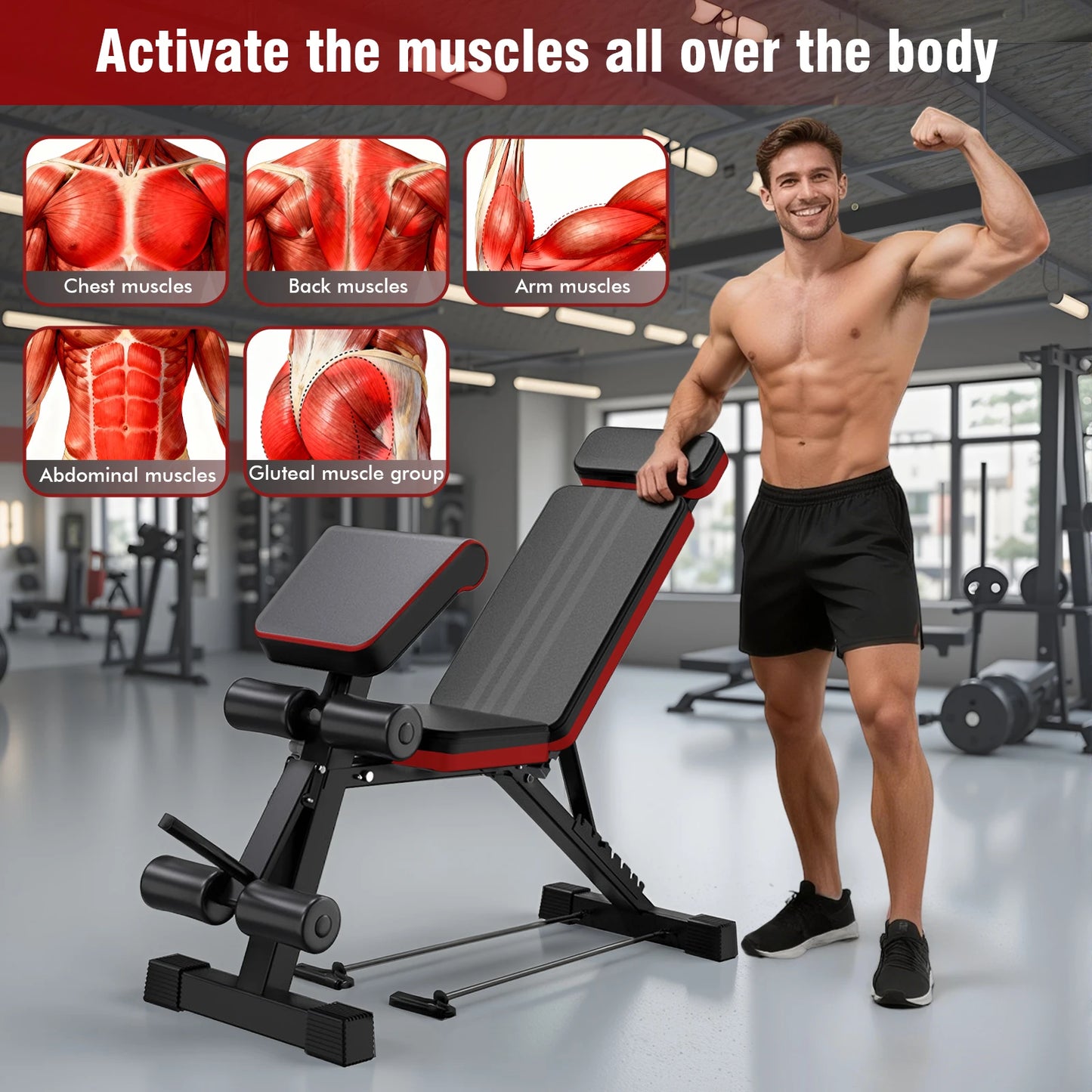 7 Level Foldable Weight Bench with Extended Headrest for Full Body Workout - Arthur's Wellness Emporium