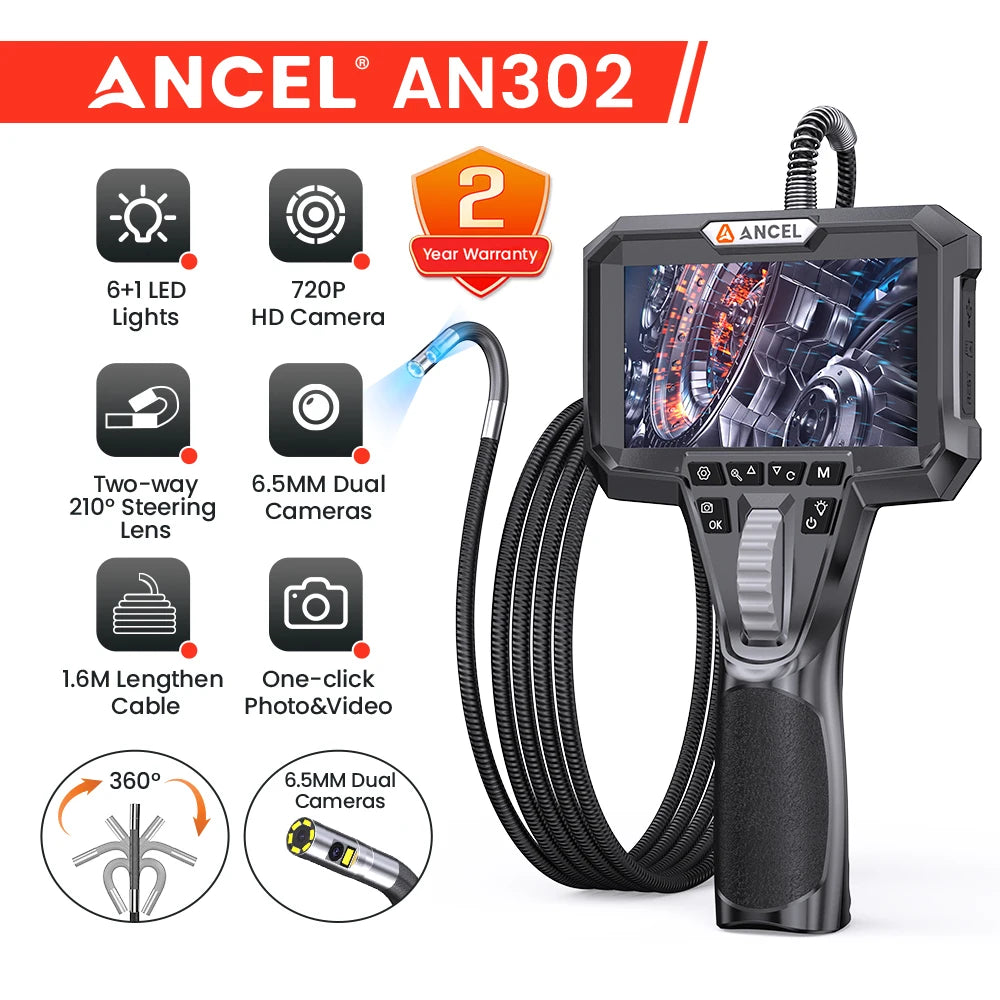 ANCEL AN302 Two Way Articulating Automotive Endoscope - Arthur's Wellness Emporium